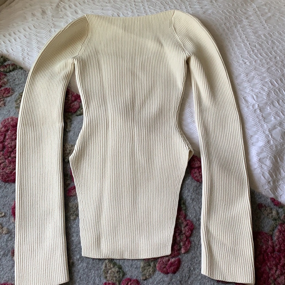 KHAITE Maddy Ivory Ribbed Sweetheart Neckline Top - Picture 6 of 9